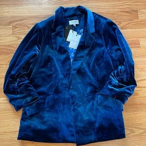 Skies Are Blue Crushed Velvet Blue Blazer